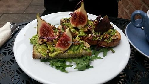 Smashed avocado on toast with walnuts, figs and rocket at Gulp & Graze in York