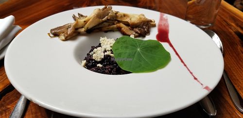 Black Risotto Rice with Mushrooms and blue cheese and wine reduction at Avelo in Toronto