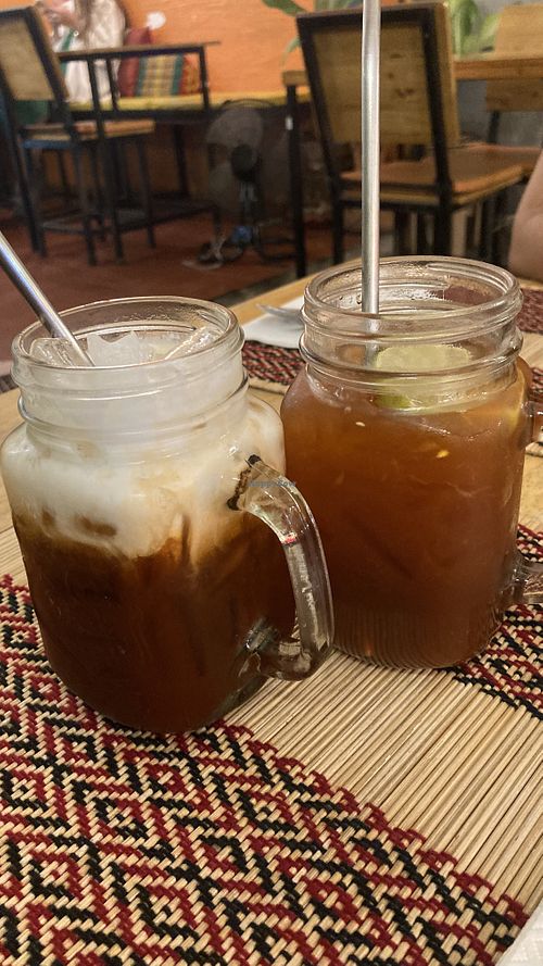 Thai tea w/ coconut milk and lime tea  at Vegan Heaven in Chiang Mai