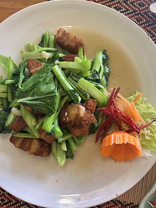 Crispy vegan pork with Chinese cabbage  at Vegan Heaven in Chiang Mai
