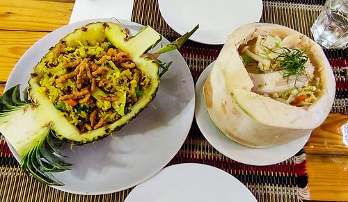 Pineapple Fried Rice and Hau Mok. at Vegan Heaven in Chiang Mai