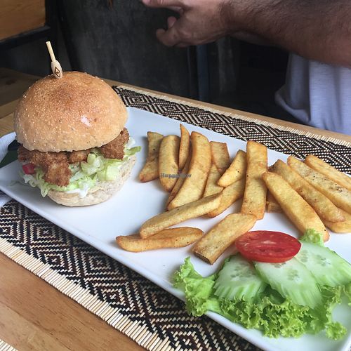 chicken burger at Vegan Heaven in Chiang Mai