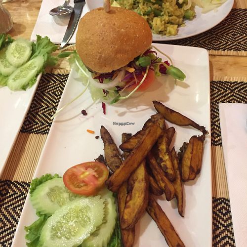 veggie burger at Vegan Heaven in Chiang Mai