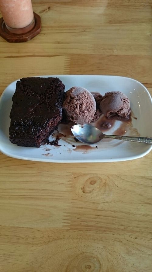 Vegan brownie and vegan chocolate ice cream  at Vegan Heaven in Chiang Mai
