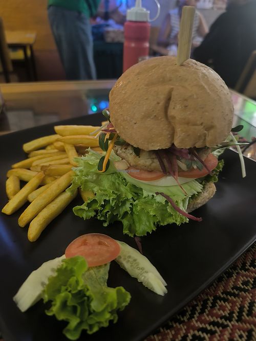 Vegan burger at Vegan Heaven in Chiang Mai