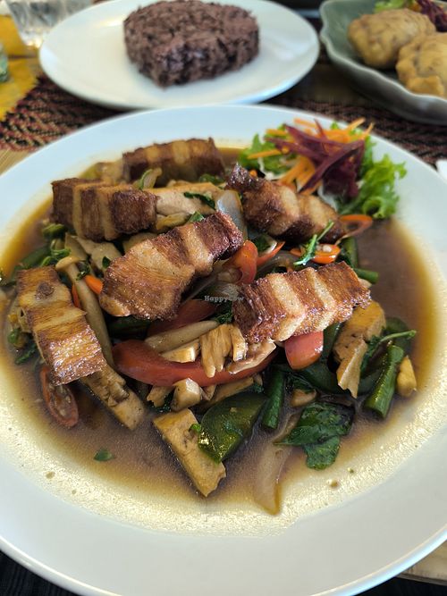 Crispy Pork with Chilli and Basil at Vegan Heaven in Chiang Mai