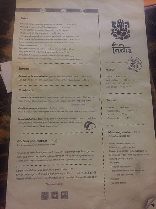 Menu 1 at Teteria India in Barcelona