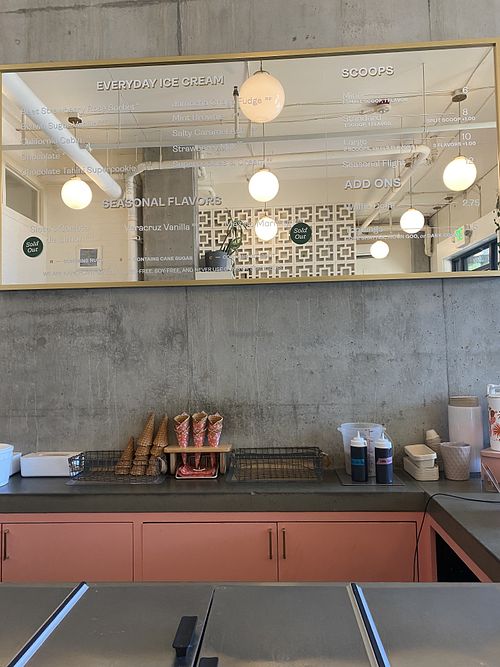 Mirror Menu w/Freshly Made Waffle Cones 💕  at Frankie & Jo's - Capitol Hill in Seattle