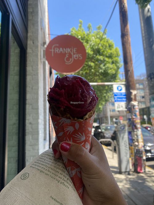 Beet Strawberry Rose Sorbet w/Waffle (Mini Size) 😛🍦  at Frankie & Jo's - Capitol Hill in Seattle