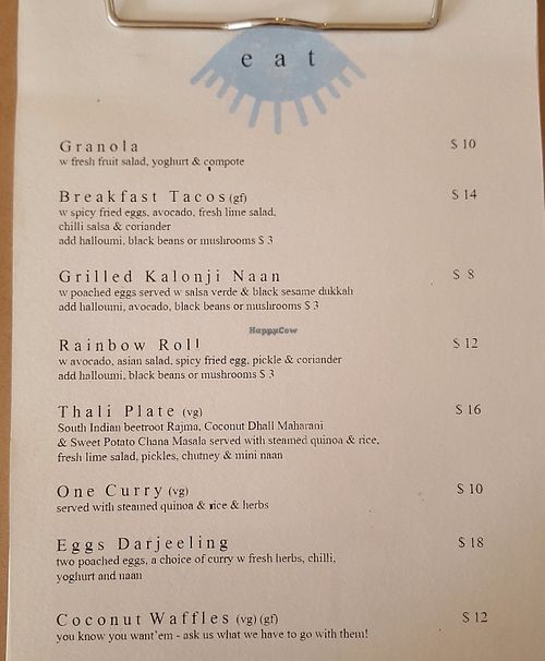 Menu at Augnablik - Pop-up in Adelaide