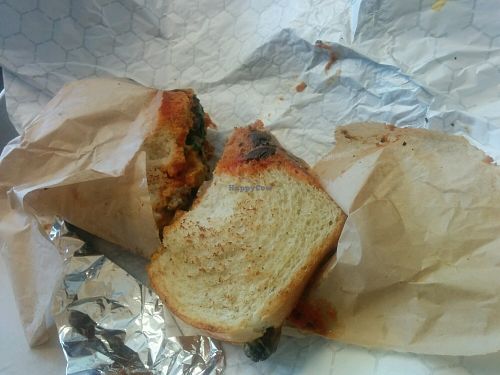 Tasty Classic Chickn melt on Sourdough bread at The Veg Hub in Oakland