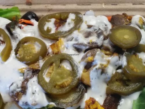 Jalapeno ranch sauce on a salad based spinach mushroom melt at The Veg Hub in Oakland