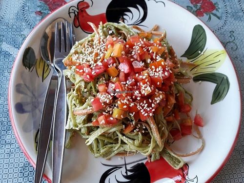 Raw pesto pasta at Happy Veggie in Koh Lanta