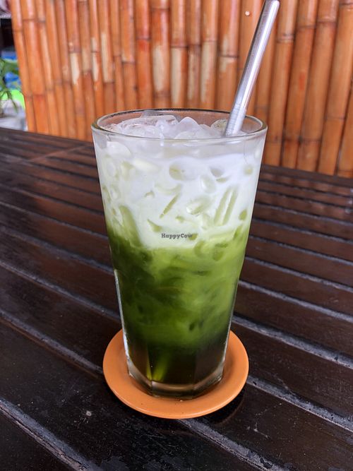 iced matcha latte with coconut milk at Happy Veggie in Koh Lanta