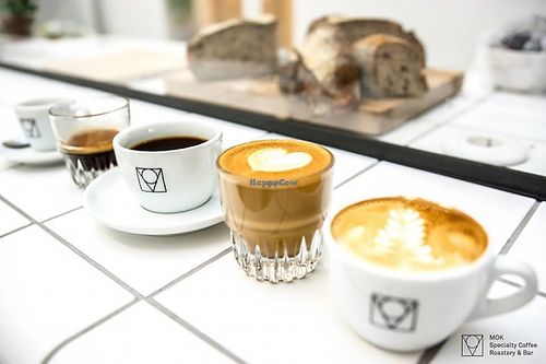 Plant-based milks such as oat and soy for their delicious coffee. at Mok in Brussels