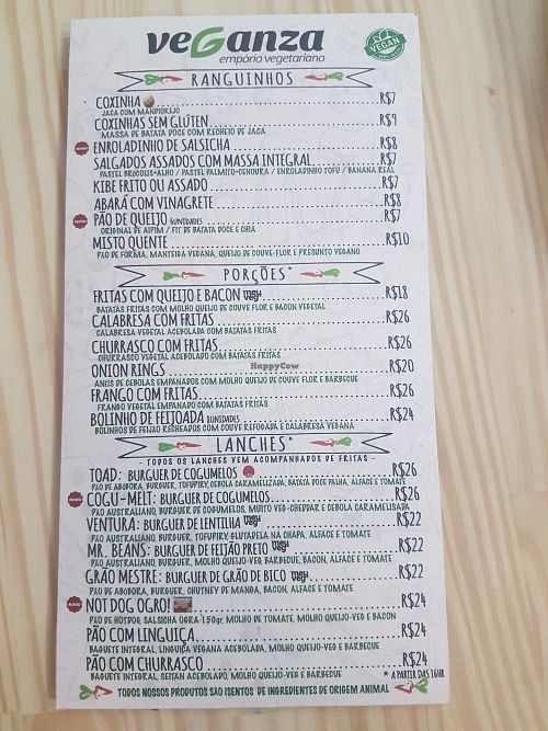 Cafe main menu at Veganza Emporio in Salvador