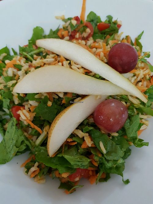 Rice or brown rice, pear, cherry tomato, rocket salad...  at GreenMood in Victoria