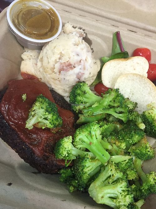 Lentil Meatloaf and mashed potatoes and gravy (vegan) at Sanctuary Vegan Cafe in Knoxville