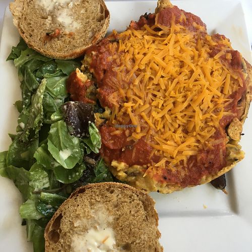 Omelette pizza at Vegano in Montreal