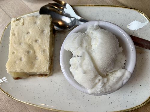 Vegan apple pie with vegan vanilla ice cream ! at The Apple Pie in Ambleside