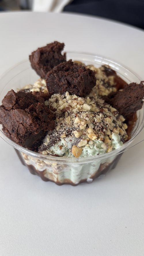 Mint chip and cookie dough and honeycomb chocolate sundae   at Girls and Boys in Fitzroy