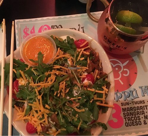 Vegan seitan bowl with Thai peanut sauce  at Blockheads in White Plains