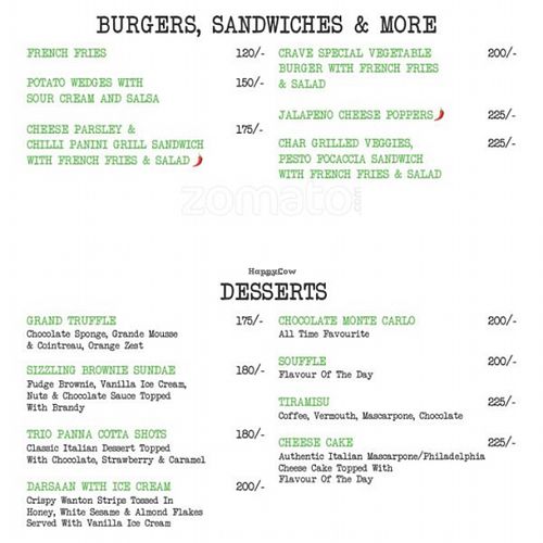 menu at Crave Foodworks in Kolkata