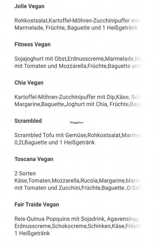 Partial Menu at Cafe Jolie in Regensburg