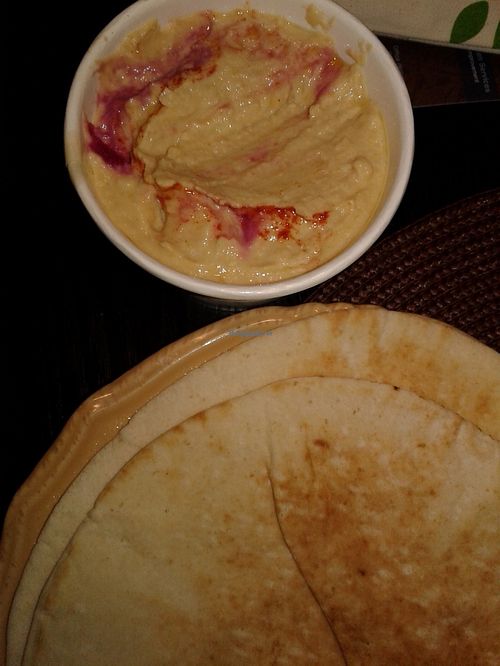 Pita bread and hummus side  at Saca's Mediterranean Cuisine in Claremont