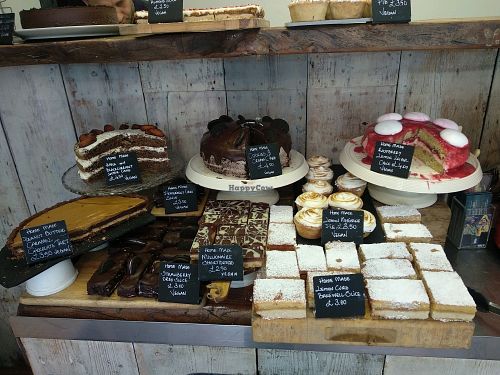 Selection of vegan cakes at Our Cornish Pasty Shop in Brighton