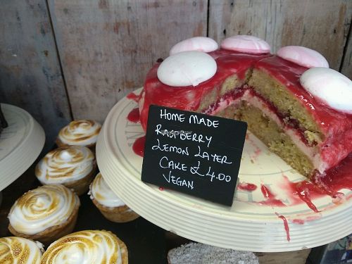 Vegan raspberry lemon layer cake at Our Cornish Pasty Shop in Brighton
