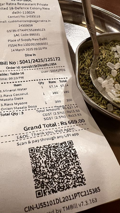 Cheap dinner!  at Sagar Ratna - Market Defence Colony in New Delhi