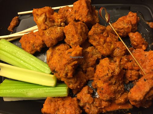 Gardein buffalo wings. To go. The ranch dressing is not vegan, they just leave it off. at Yard House - La Cantera Pkwy in San Antonio
