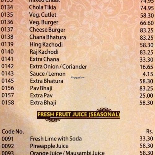 menu snacks at Anand in Kolkata