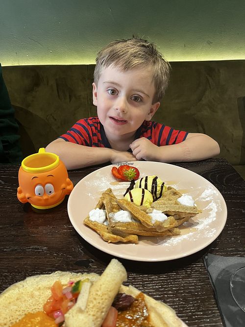 Waffles with ice cream  at Mooshka in Amsterdam