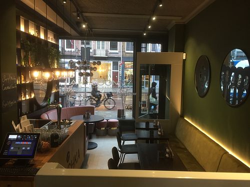 Inside the restaurant at Mooshka in Amsterdam