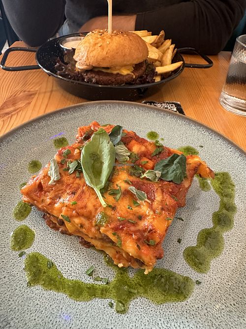 Vegan lasagna with beluga lentils (weekend special, not on regular menu)  at Balans Bistro in Bratislava
