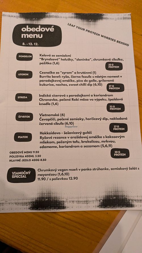 Daily lunch menu - high protein! at Balans Bistro in Bratislava