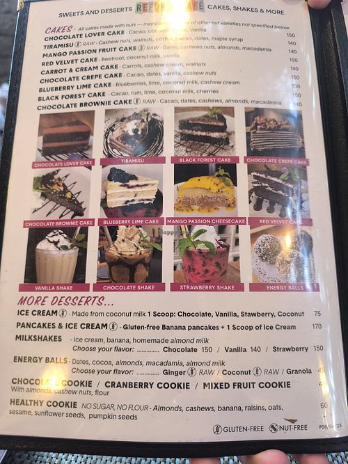 Cake selection on Menu at Reform Kafe in Chiang Mai