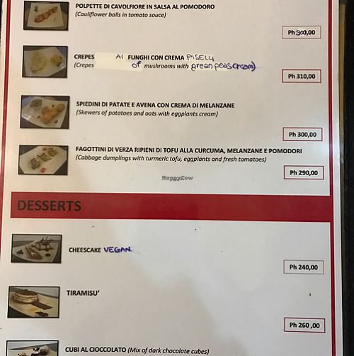 menu  at Luna Rossa in Panglao