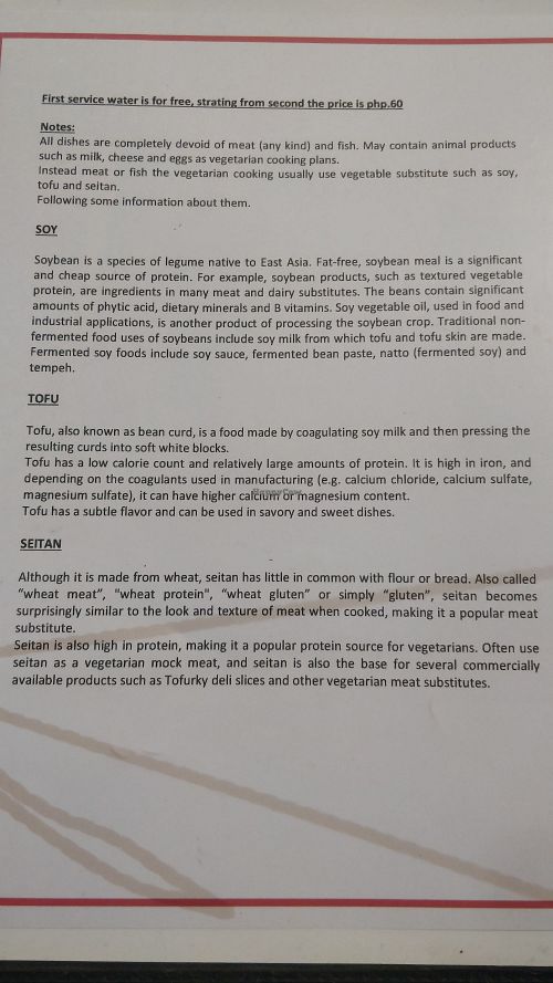 Back of their menu at Luna Rossa in Panglao