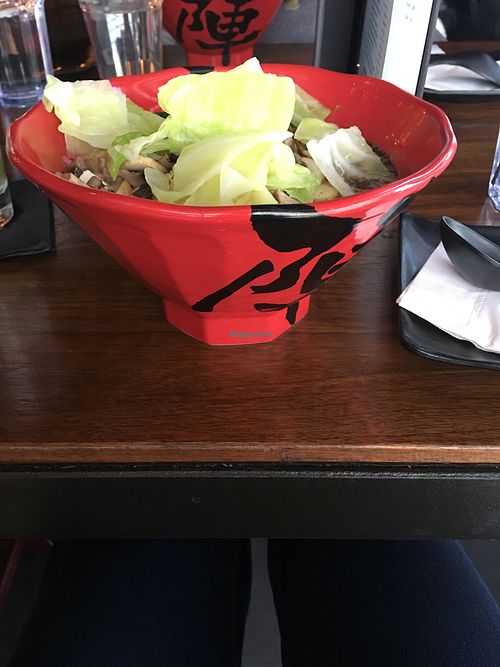 Spicy creamy vegan ramen with cabbage and mushroom added at JINYA Ramen Bar - Louisiana St in Houston