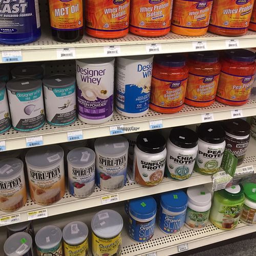 protein powders (too many with whey; not enough vegan ones) at At Nature's Door in Portage