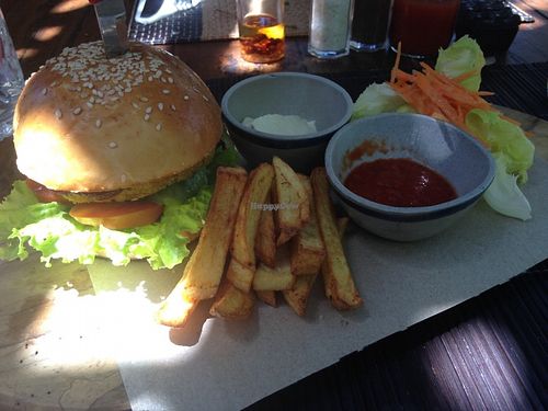 Vegan Burger with sweet potato patty at The Alchemist Restaurant and Ecolodge in Jimbaran