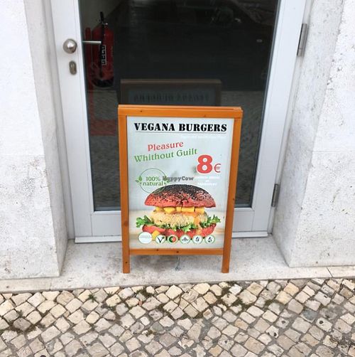 sign  at Vegana Burgers - Cais do Sodre in Lisbon