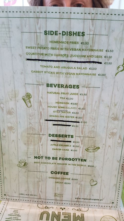 menu at Vegana Burgers - Cais do Sodre in Lisbon