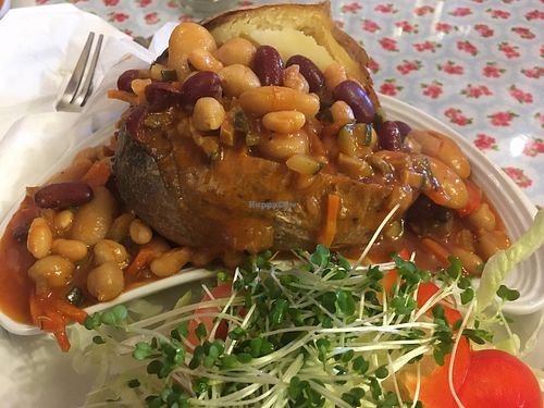 Vegan chili in a jacket potato  at Goathland Tea Room & Gifts in Whitby