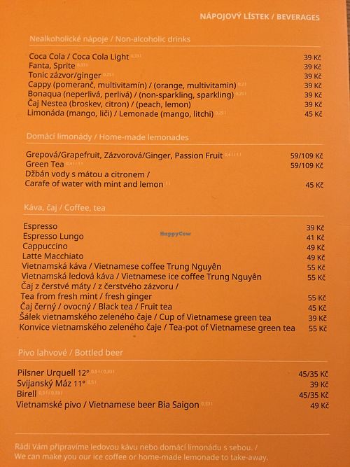 Drinks menu  at Bistro Go in Brno