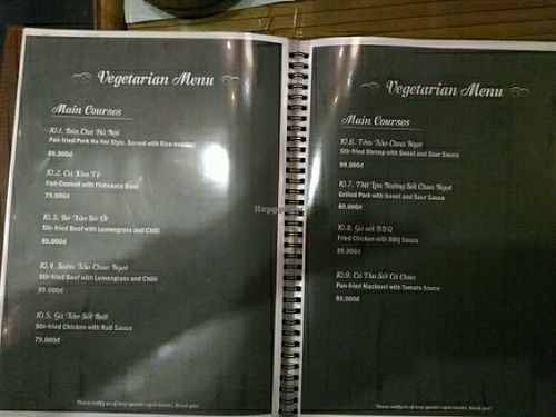 Veggie menu at The Old Ha Noi Restaurant in Hanoi