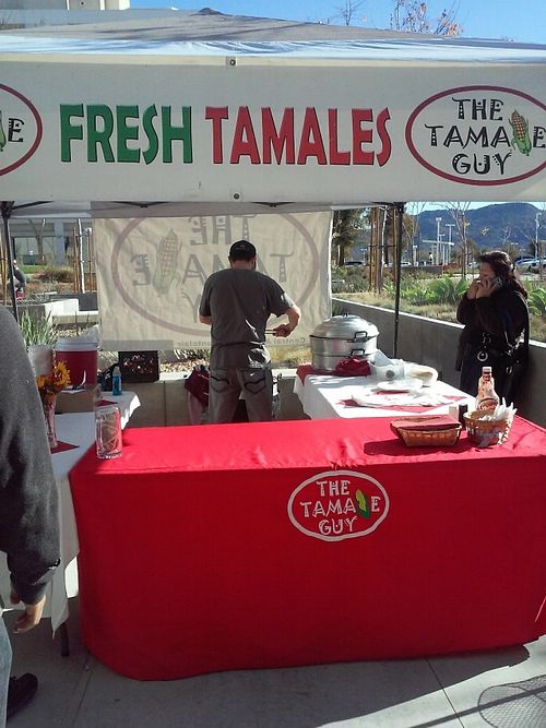Vendor who sells vegetarian and vegan friendly tamales at Farmer's Market  in Moreno Valley